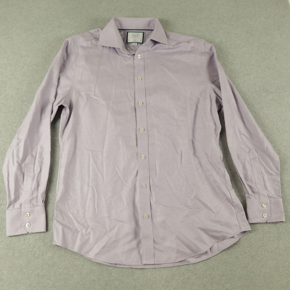 Charles Tyrwhitt Shirt Mens 16-34 Slim Fit Non Iron Button Up Purple Long Sleeve